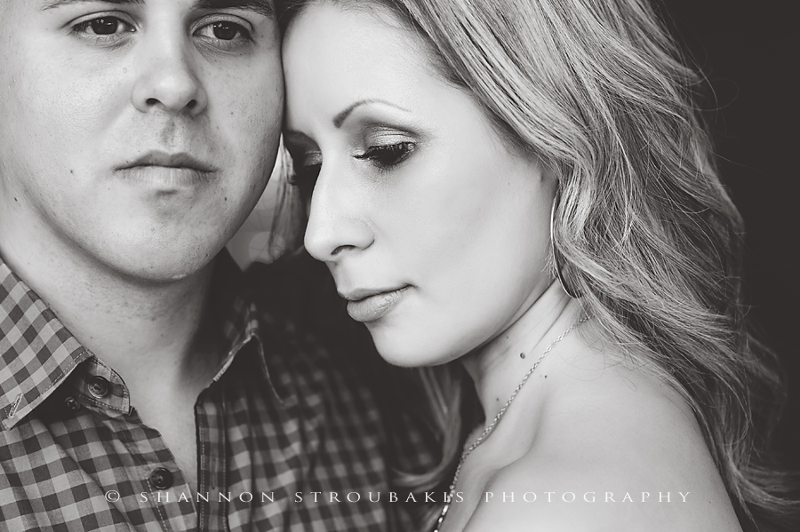 beautiful black and white portrait of an engagement couple with emotion