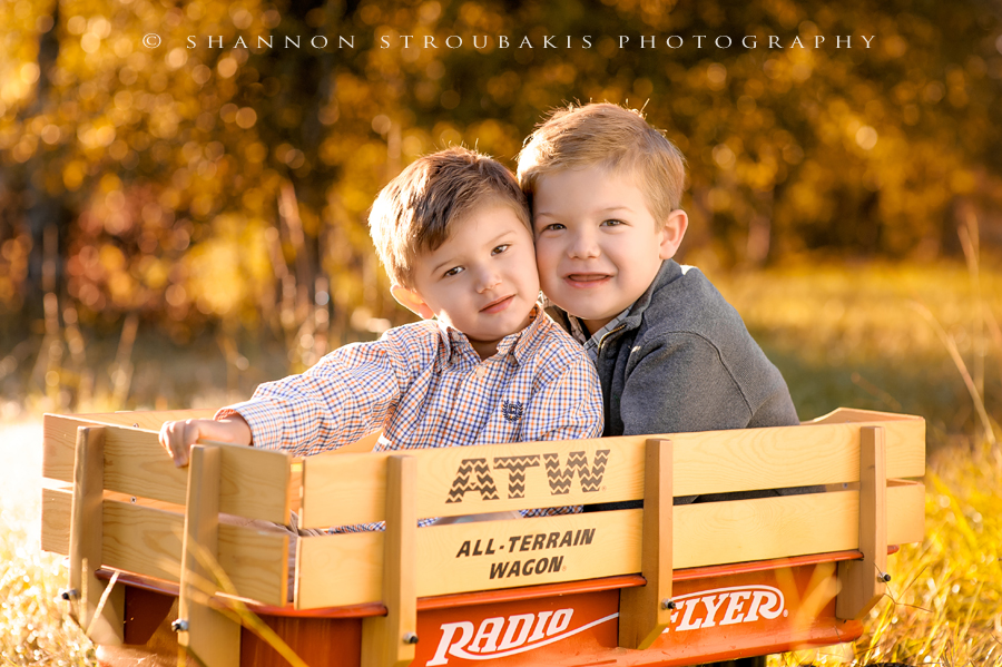 mini session in the woodlands for two children for holiday cards