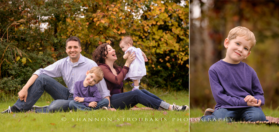 family photography outdoors in the woodlands in the fall for holiday portraits