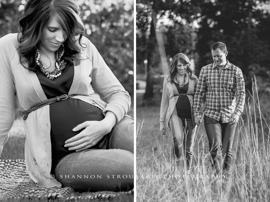 black and white maternity portraits for a maternity photography session in the woodlands