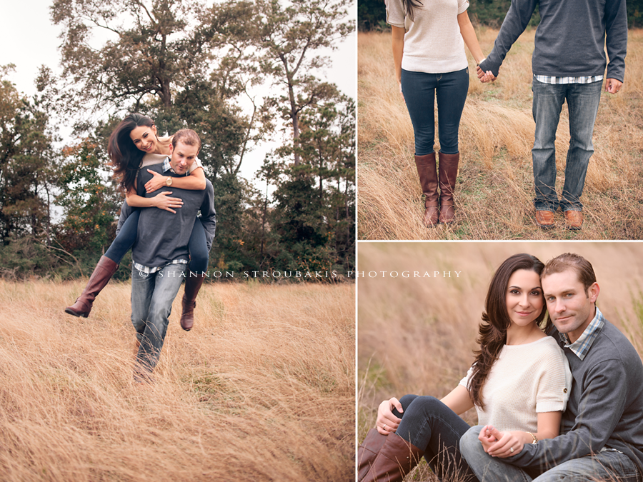 fun and creative engagement portrait photographer sessions in the woodlands outdoors on location