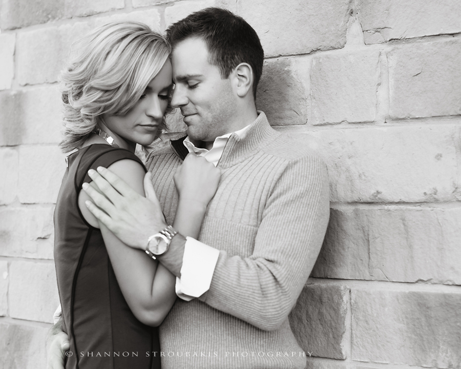 black and white engagement portrait session at the dock