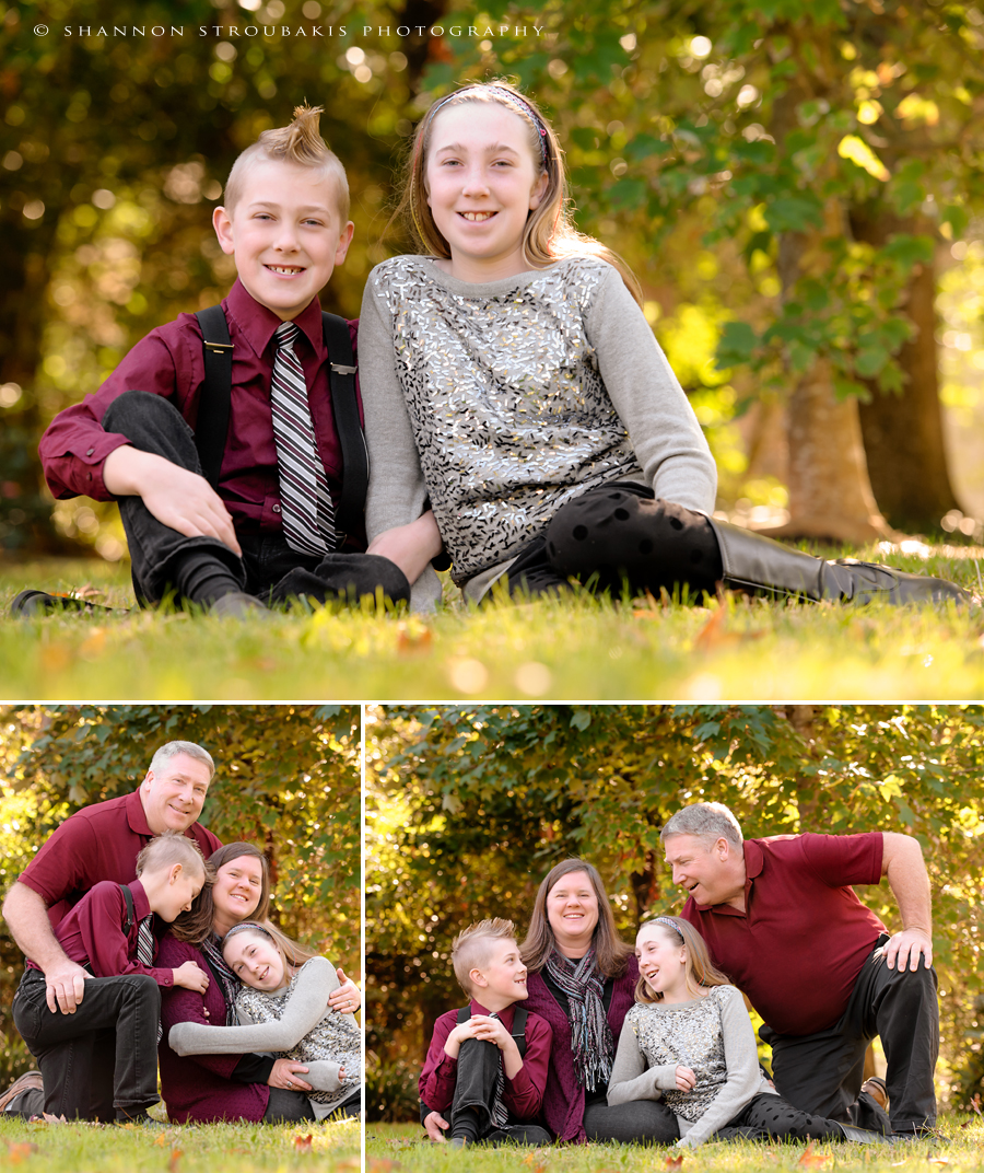 outdoor family photographer in the woodlands with tween children and parents