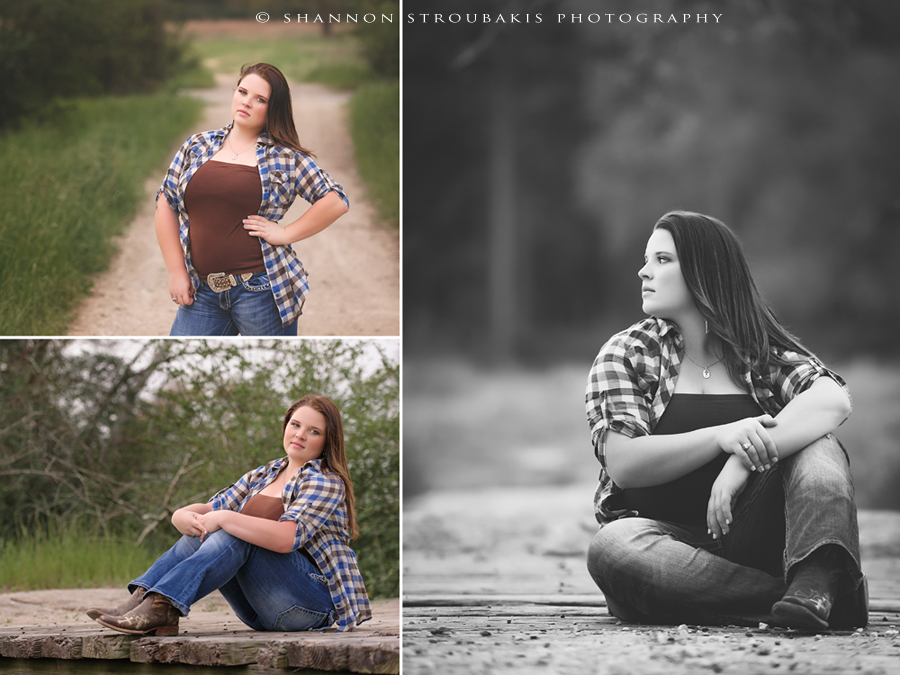 senior country portraits on a country road in old town spring