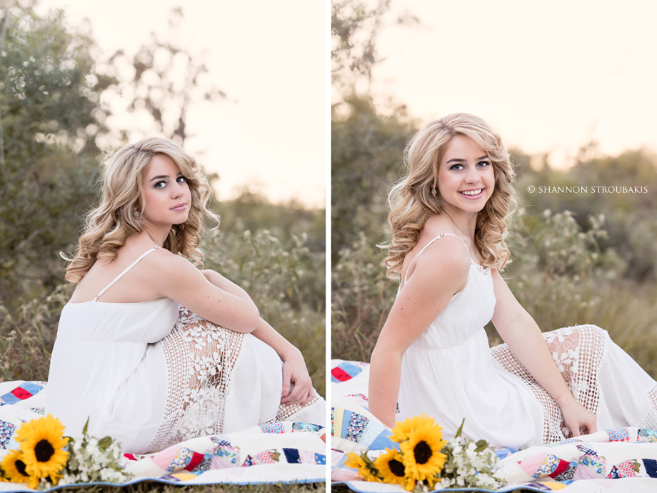 senior portraits in field the woodlands