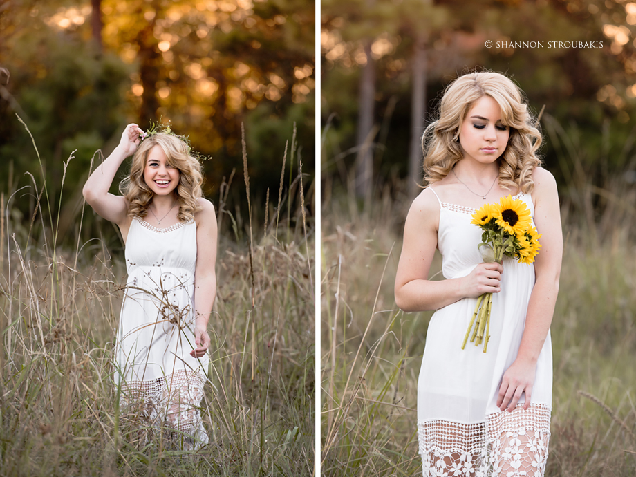 the woodlands senior pictures field flowers