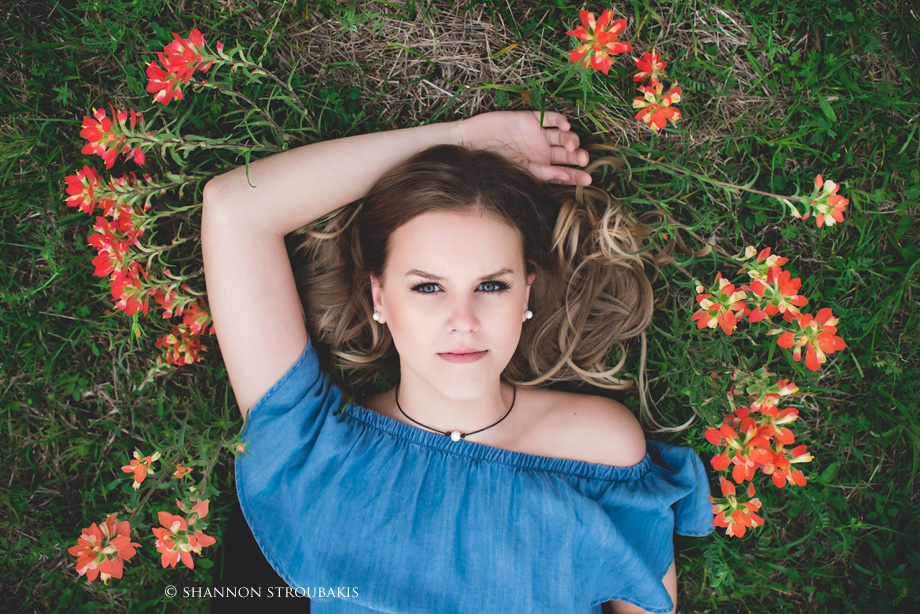 senior pictures flower field the woodlands