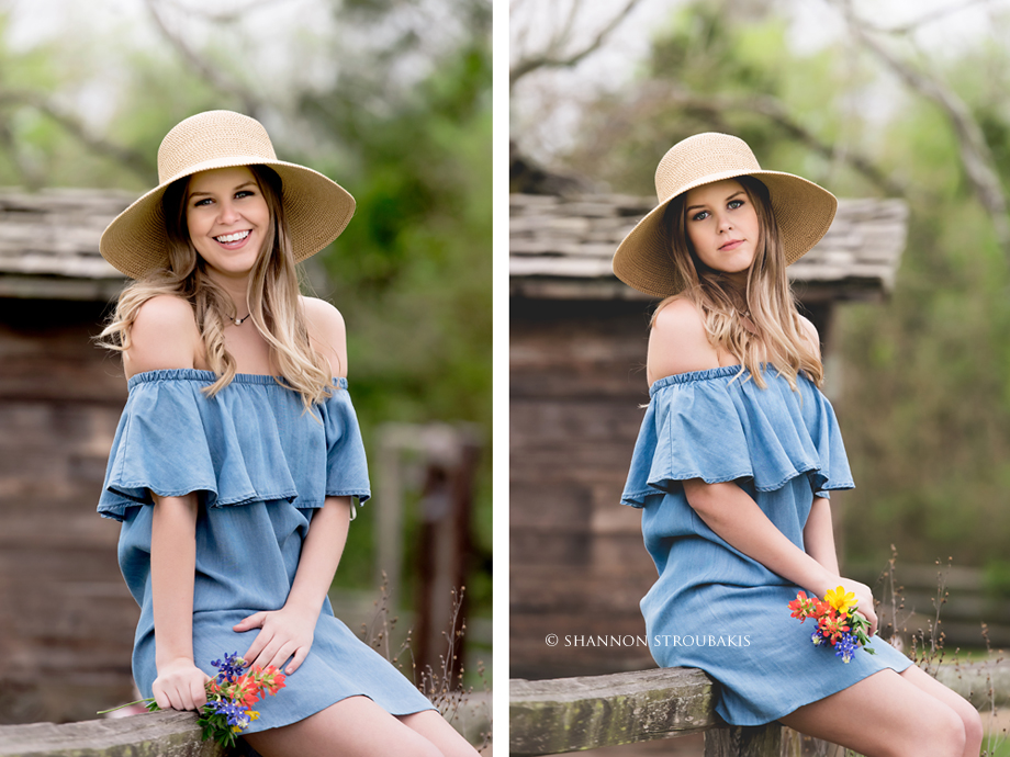 senior pictures in field the woodlands