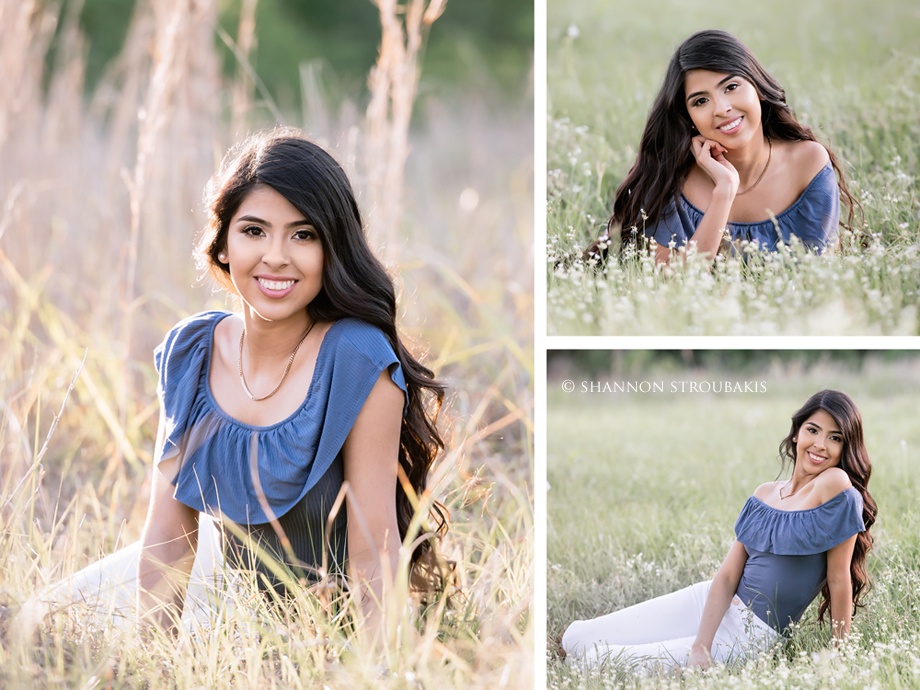 a senior session in a field for a senior from cypress texas 
